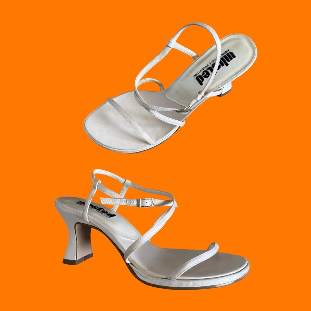 90's 00's vintage ivory satin strappy y2k heels US Size 8.5 Kenneth Cole